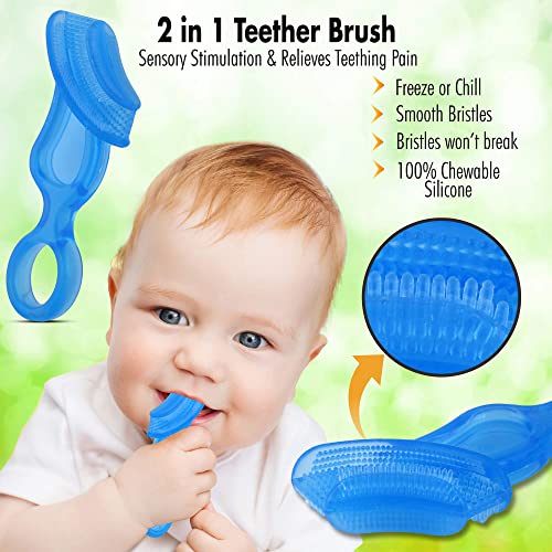 Brilliant Baby’s 1st Toothbrush - Silicone First Toothbrush for Babies and Toddlers, 4 Months Old and Up, Oral Care Must Haves for Infant and Toddler, Baby Registry Essentials, Blue, 1 Count