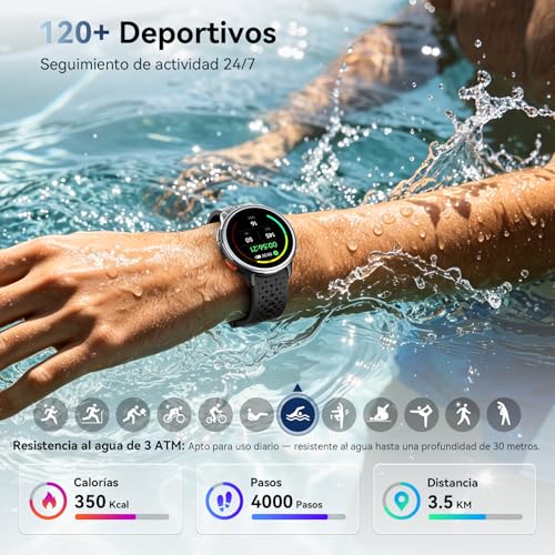 Men's Smart Watch 1.27 Inch Smartwatch Woman Round 2 Straps, Sleep Monitor Health and Fitness Functions 120+ Sports Modes 3ATM Waterproof for iPhone/Samsung/Android NBlack