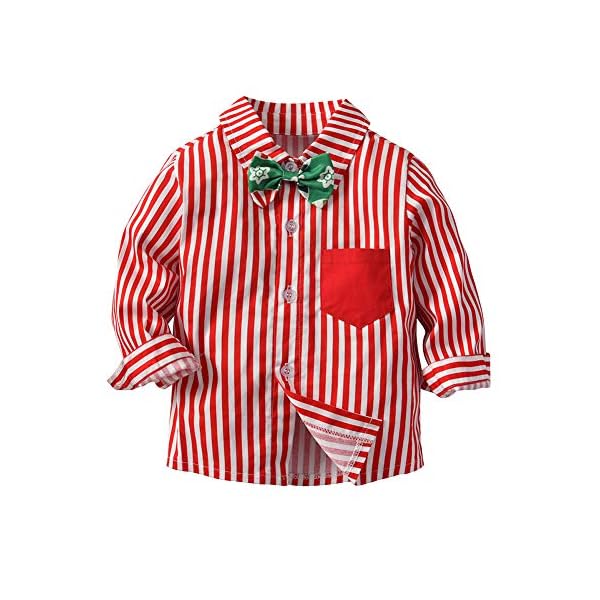 AIKSSOO 2Pcs Toddlers Baby Boys Outfit Set Bowtie Stripe Shirt+Suspender Pants - Image 4
