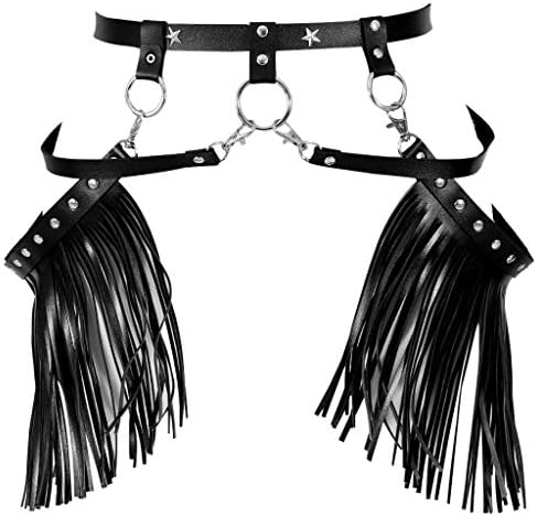 Faux Leather Harness Skirt Belt Lingerie Women Tassel Punk Goth Festival Dance Rave Suitable for Bedroom Play & Night Party Fun (Color : Black)