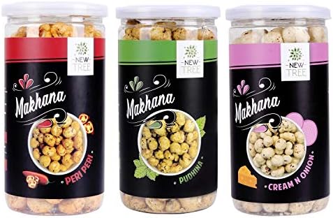 New Tree Jumbo Makhana Pudina,Jumbo Makhana Cream n Onion,Jumbo Makhana Peri Peri Combo of 3 [ Total Weight : - 225gm ]