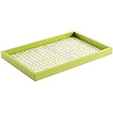 Caspari Trellis Lacquer Vanity Tray in Green – 13.45” x 9” Decorative Accent Tray, Handcrafted Wood & Lacquer Finish, Elegant Rectangular Vanity or Catchall Tray, 1 Each