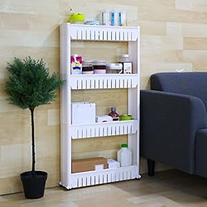 TRENDY 4 Layer Multipurpose Kitchen Storage Slim Rack with Wheels for Home, Office, Bedroom, Bathroom (White)