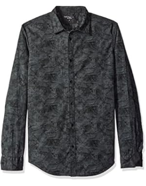 Calvin Klein Jeans Men's Tonal Botanical Camo Print Long Sleeve Button Down Shirt