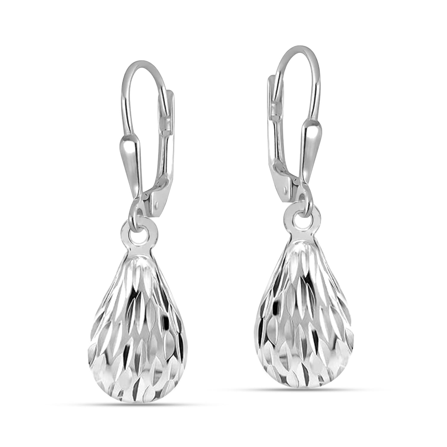 LeCalla Mothers Day Gifts Jewelry 925 Sterling Silver Teardrop Earrings Jewelry | Lightweight Diamond-Cut Leverback Oval Drop Dangle Earrings for Women - 30mm