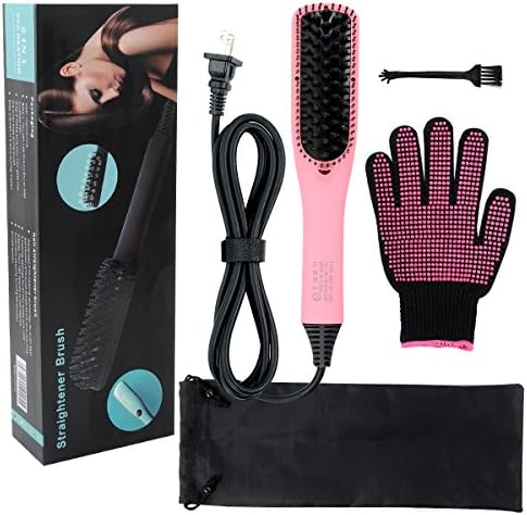 Mildasa Hair Straightener Brush PTC Heating Hair Straightening Irons Brush for Detangling and Silky Hair Pink