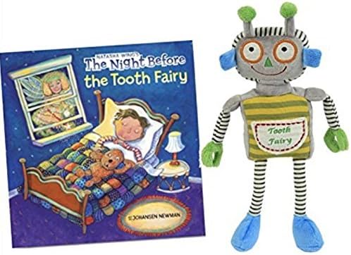 Robby the Robot Plush Tooth Fairy Pillow for Boys or Girls by Maison Chic with The Night Before the Tooth Fairy Book Gift Set Bundle