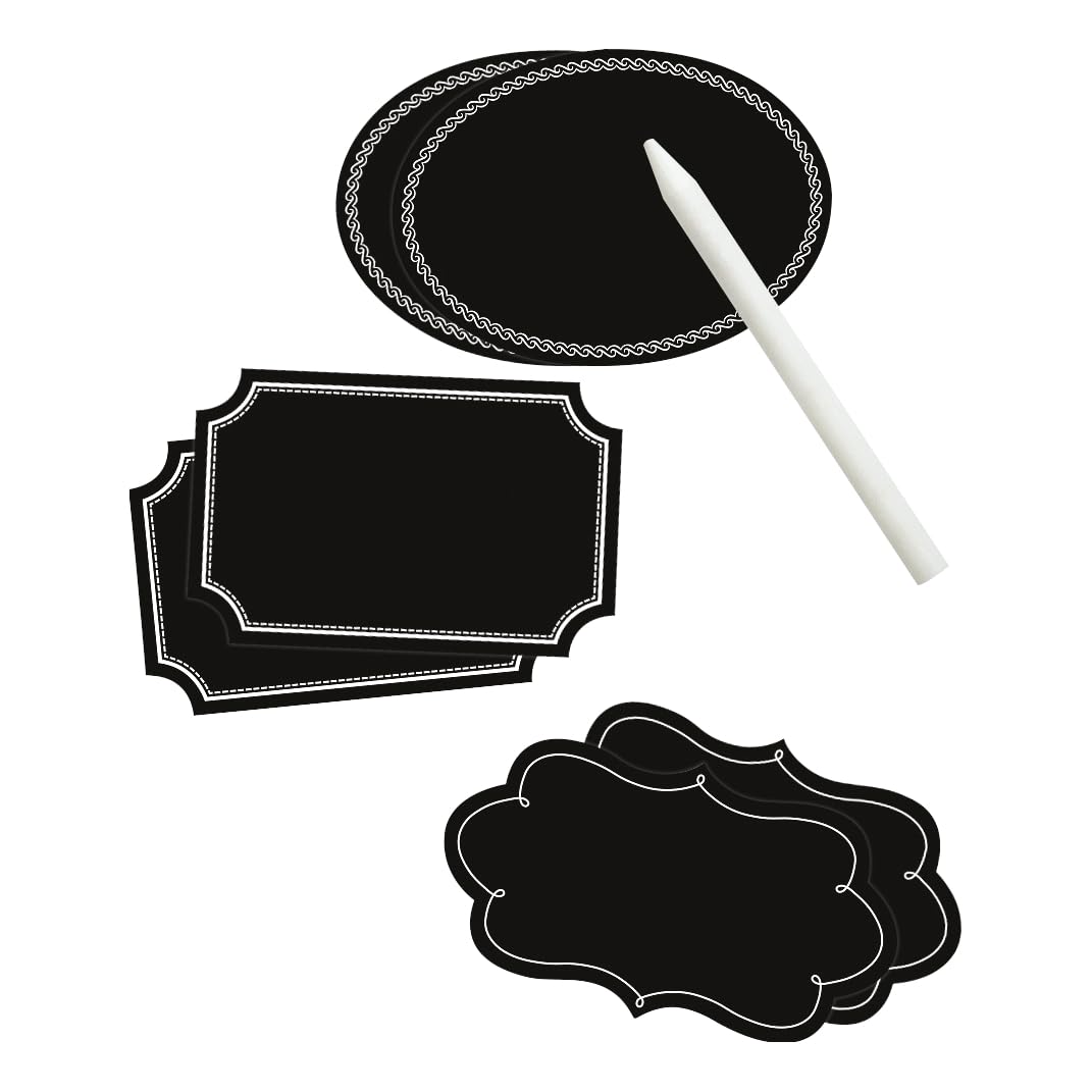 folia 39201 Blackboard Film Labels Self-Adhesive with Soapstone Pen Pack of 6 Black Assorted in 3 Shapes for Decorating and Labelling, One Size