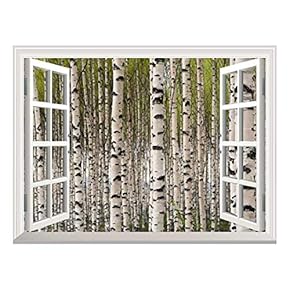 Removable Wall Sticker/Wall Mural - Grove of Birch Trees with Green Leaves in Spring | Creative Window View Home Decor/Wall Decor - 36"x48"