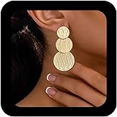 Vacaonio Boho Plated Gold Round Disc Earrings Large Disc Dangle Drop Earrings Metal Disc Stud Earrring Geometric Coin Statement Earring Jewelry for Women