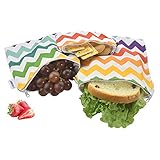 Reusable Snack Bags, Reusable Sandwich Bags-Pack of 3, FDA Passed Food Safe Fabric Snack Bags for Kids, Better Alternative to Single-Use Plastic Bags, Save Money & Protect Environment - Colorful Wave