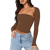 zhaistar Women’s Long Sleeve Crop Tops 2 Piece Bolero Shrug Cutout Slim Fit Y2K T-Shirt Fall Basic Tees Streetwear