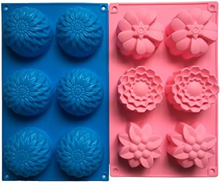 Cherion Set of 2 Six-Cavity Silicone Cake Dessert Soap Molds,Flower Shaped Cake Mold