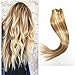 TheFashionWay Brazilian Human Hair Extensions Clip in Silky Straight Weft Remy Virgin Hair (22 inches, #12P613)
