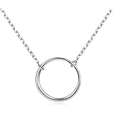 Ladytree S925 Sterling Silver Circle Necklace for Women Dainty Simple Open Circle Pendant Day Collar Style with Rolo Chain 18+2 Inch Trendy Silver Necklace