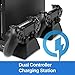 TNP Vertical Stand with Cooling Fan and Controller Charger For PS4 w/ DualShock 4 Charging Docking Station Hub, 12 Game Disc Storage Organizer, 3 Built-in Cooler Fan For PlayStation 4 / PS4 Slim / Prothumb 4
