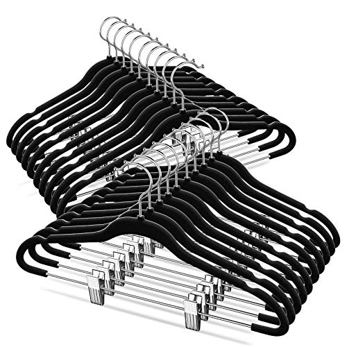 TIMMY Velver Hangers with Clips (20 Pack) Hangers Non Slip Velvet