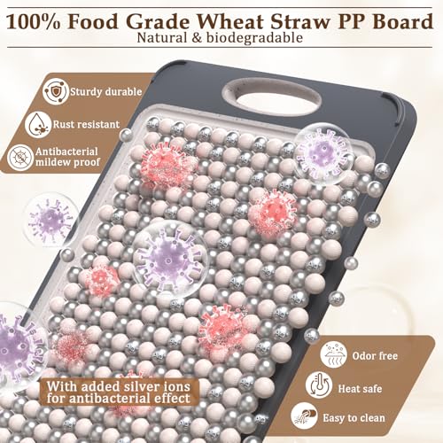GUANCI Cutting Board for Kitchen Double Sided 304 Stainless Steel Chopping Board Food-Grade Stainless Steel and Wheat Straw PP Large Size 16”×11” Easy to Clean