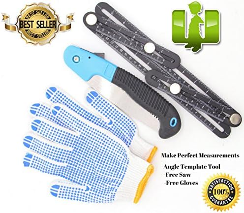 ALUMINUM ALLOY RULER TEMPLATE TOOL BUNDLE KIT w/ Gloves &amp; Saw. Builders, Angle Measuring, Carpenters, Craftsmen, Durable, Save Time &amp; Energy. Gift for Father, Husband, DIY FLOORING