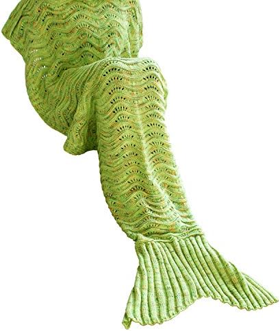 Beautyours Mermaid Tail Blanket For Kids Teens Adult Handmade Wave Mermaid Blankets Crochet Knitting Blanket Seasons Warm Soft Living Room Sleeping Bag Best Birthday Christmas gift 74''x35'' (Green)