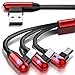 Multi Charging Cable, CAFELE Right Angle 90 Degree 3 in 1 Cable with LED Light Nylon Braided Universal USB Charger Cord with Micro USB/Type C Port Compatible Cell Phones Tablets, etc - Red/4.3ft