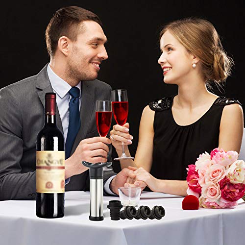 Vacuum Wine Saver Pump Preserver with 4 Vacuum Wine Stoppers, Black, Stainless Steel, Food Grade Material, Keep Wine Fresh and Flavorful for 14 Days - Thumbnail 6