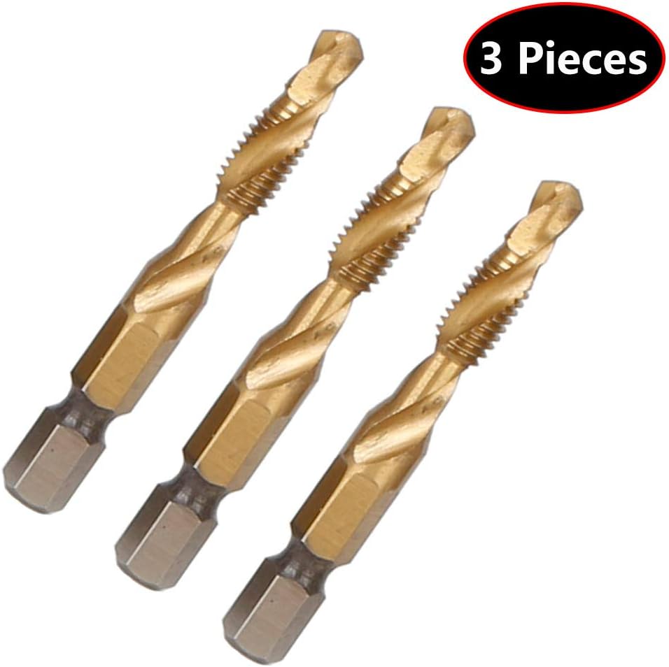 DT6-3 3PCS Drill Bit Set Hand Tap Drill Hex Shank HSS Screw Spiral Point Thread Metric Plug Hole Drill Bits M6 Hand Tool Set for Drilling Steel Wood