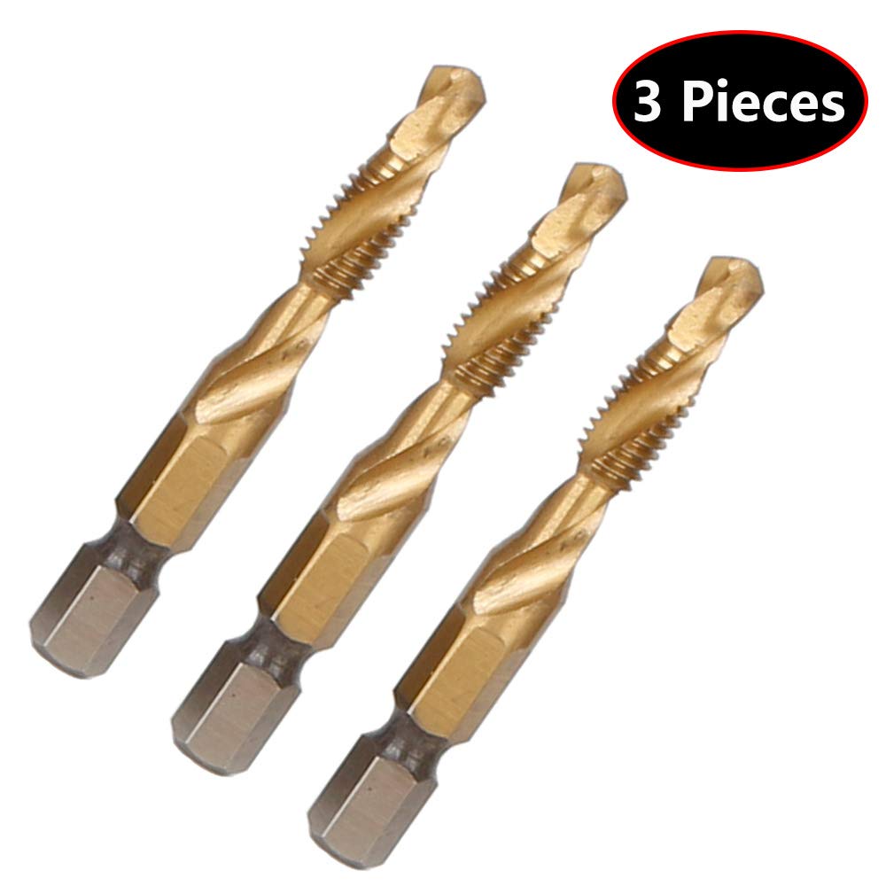 DT6-3 3PCS Drill Bit Set Hand Tap Drill Hex Shank HSS Screw Spiral Point Thread Metric Plug Hole Drill Bits M6 Hand Tool Set for Drilling Steel Wood