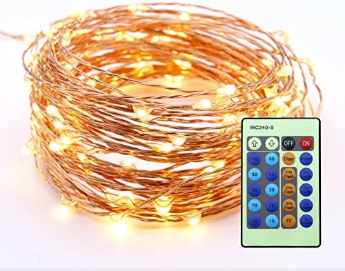 RaThun 33ft 100 LEDs String Lights Flexible Copper Wire Lights Waterproof Design Decor Rope Lights for Festival, Christmas, Wedding, Holiday and Party with Wireless Remote Control, Warm White