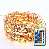 RaThun 33ft 100 LEDs String Lights Flexible Copper Wire Lights Waterproof Design Decor Rope Lights for Festival, Christmas, Wedding, Holiday and Party with Wireless Remote Control, Warm White