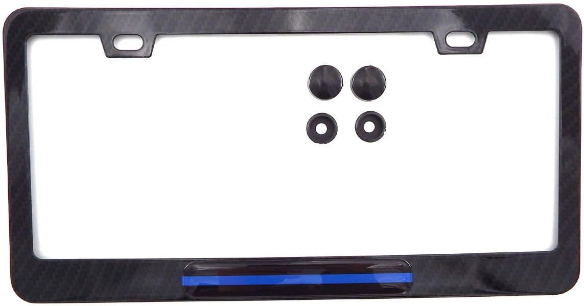 Thin Blue line Police Flag Black Carbon Fiber Look Metal Car License Plate Frame