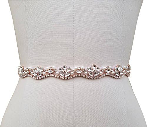 Ivory Bridal Belt with 3 Colors Choice of Rhinestone Piece for Wedding Dress (Rose Gold in Ivory)