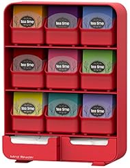 Mind Reader 9 Removable Drawers Tea Bag holder and Condiment Organizer, Red