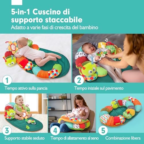 hahaland Baby Toys 0-3 6 9 Months, 4 in 1 Tummy Time & Sitting Support & Caterpillar Mat & Gym, Baby Girl with Mirror and Rattle, Sensory Toy for Newborns, Early Development