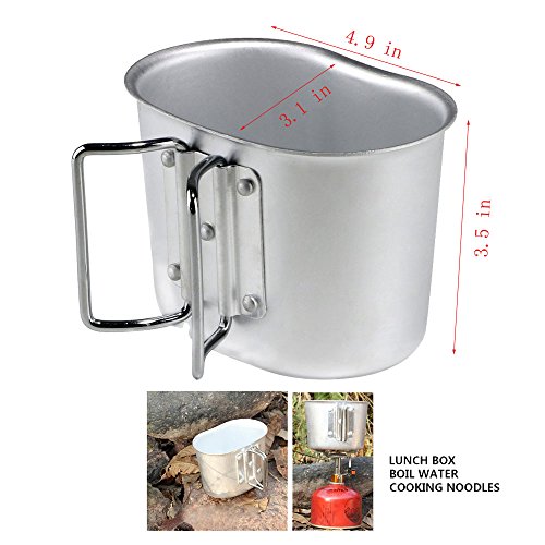 BeGrit Outdoor Kettle Canteen Aluminum Cup Kit and Cover with Stainless Steel Foldable Spoon Fork for Hiking Camping, 1 Quart