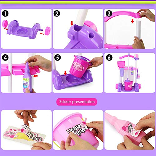 Kids Mop Set Toys,Children Cleaning Tools Set Pretend Play Set 8PCS Housekeeping Broom, Mop,Organizing Stand - Thumbnail 6