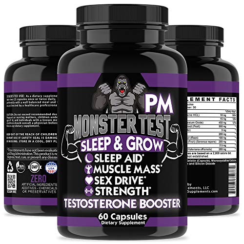 Angry Supplements Monster Test PM Testosterone Booster Plus Sleep Aid-Jack T-Levels All Natural, Made in USA, Powerful and Potent Ingredient, Boost Energy and Performance in Gym and Bedroom (1-Bottle)