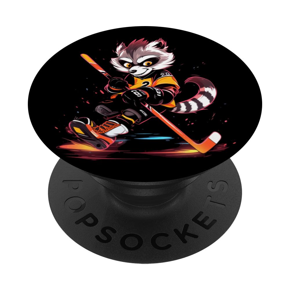 Hockey Lemur Ice Hockey Player Hockey Stick Goalie PopSockets Swappable PopGrip