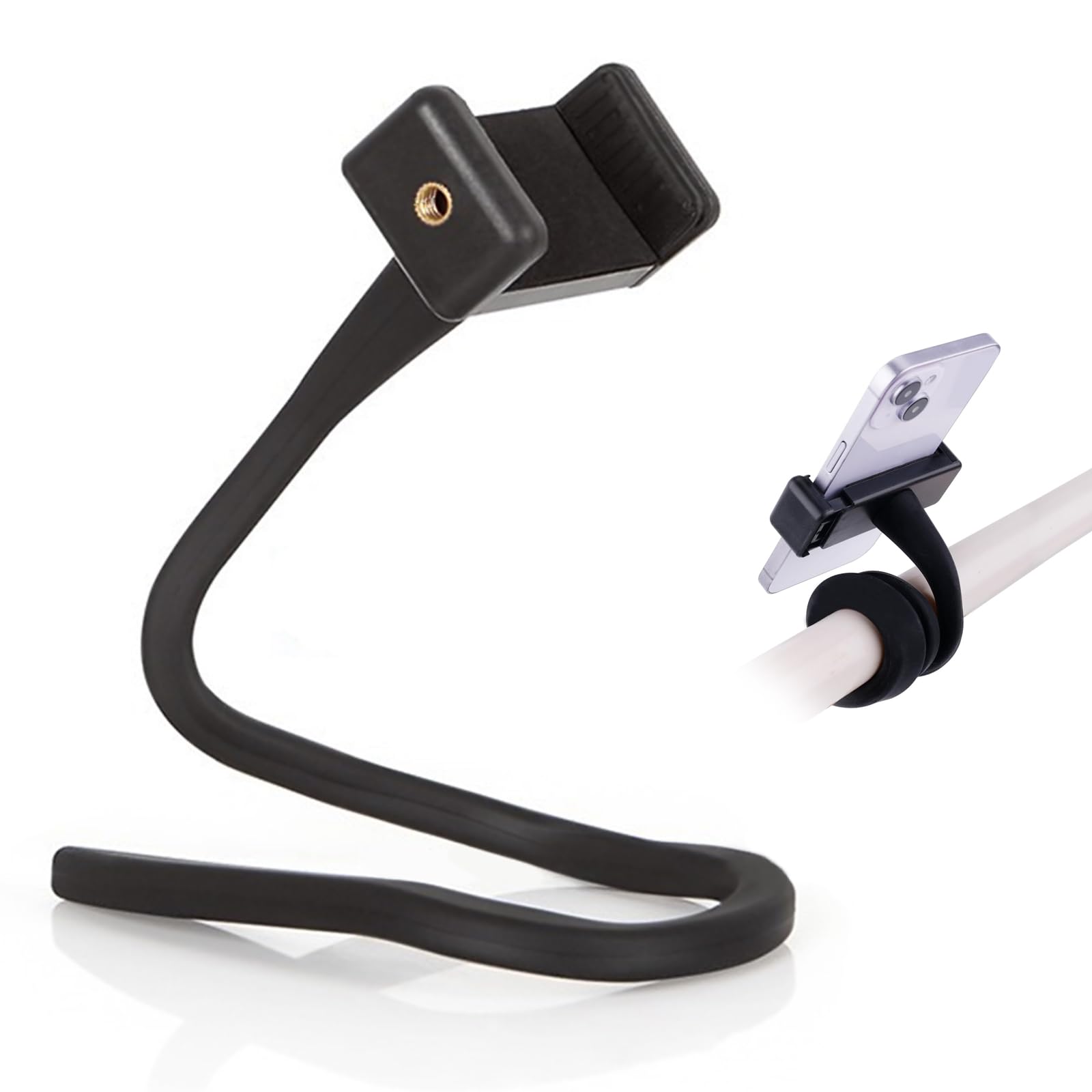 GMHLLES Pram Phone Holder - Safe, Stable & Adjustable for Strollers, Cars & Home (Black)