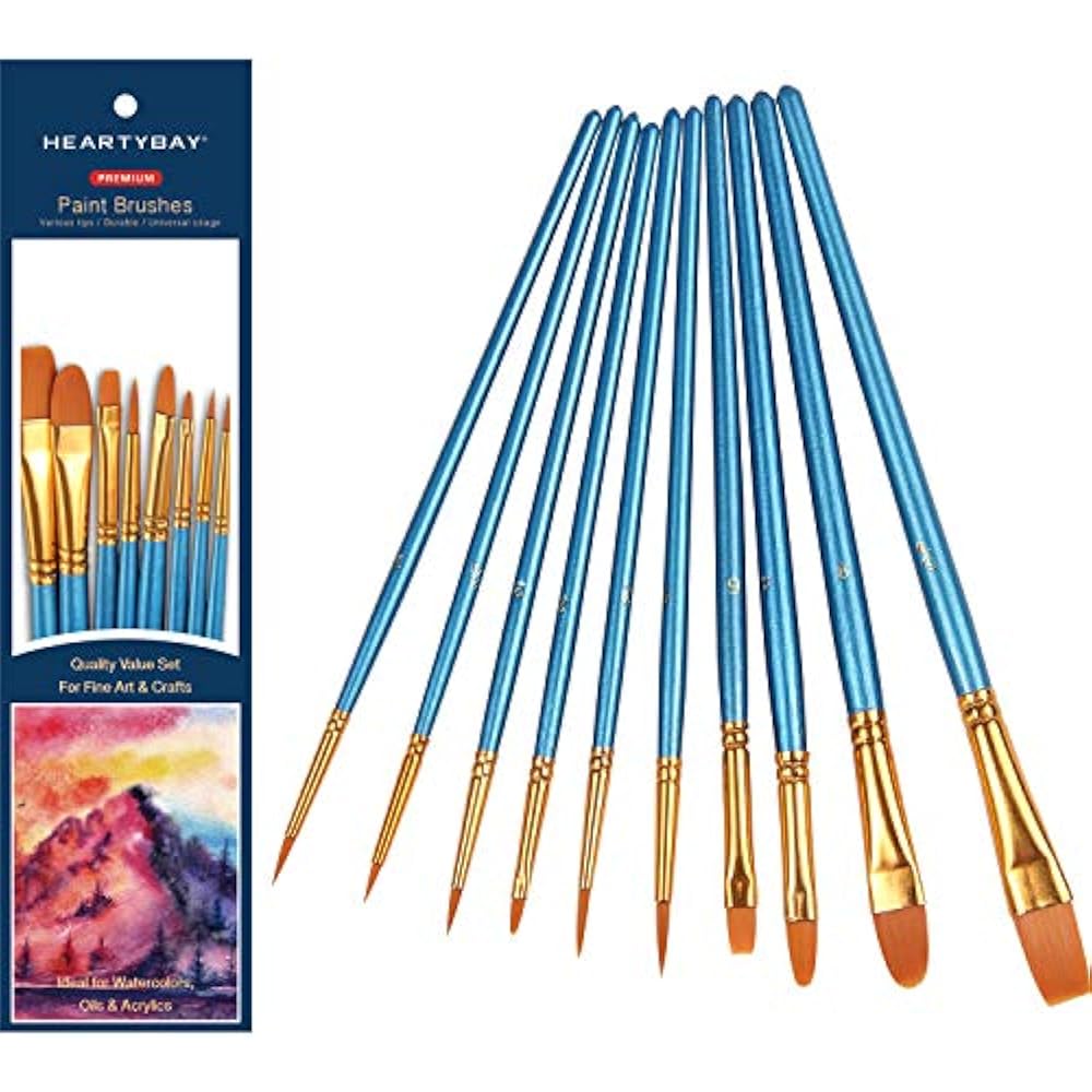 10Pieces Round Pointed Tip Nylon Hair Brush Set, Blue Arts, Crafts