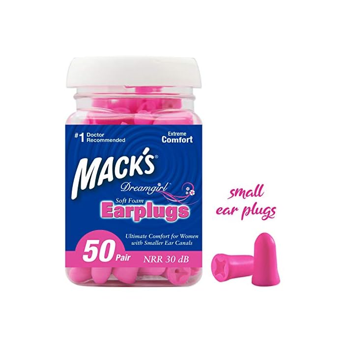 Mack's Dreamgirl Soft Foam Earplugs, 50 Pair, Pink - Small Ear Plugs for Sleeping, Snoring, Studying, Loud Events…