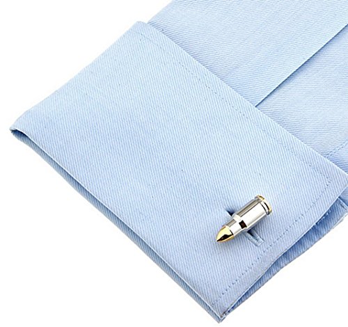 007 Theme Cufflinks Silvertone/Enamel Cufflinks 3pcs/set,Gun and Bullet - Thumbnail 3