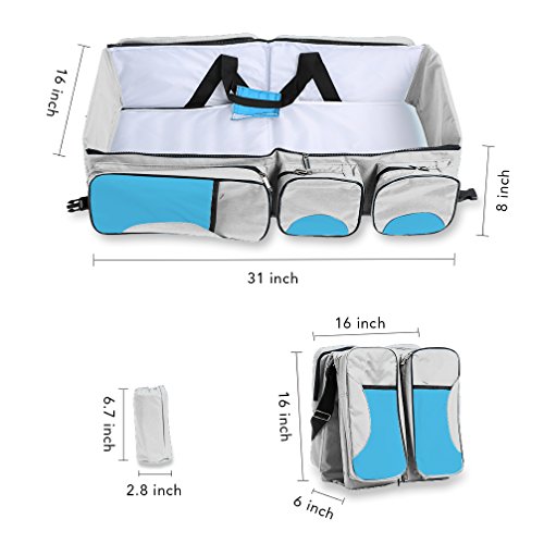 Baabyoo Baby Travel Bed Bag Baby Diaper Bag Portable Baby Diaper Change Station 4 in 1 Folding Baby Bag Newborn Carrier Infant Bassinet Baby Tote Bag Folding Crib Baby Shower Gift (Royal Blue)