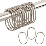 Amazer Shower Curtain Hooks Rings, Metal Wide Shower Curtain Rings Hooks for Bathroom Shower Rod Curtains, Matte Nickel, Set of 12