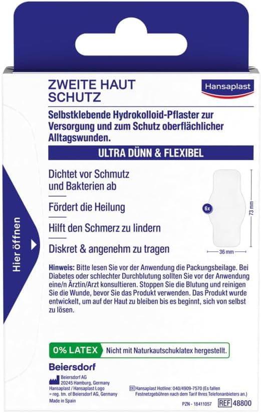 Hansaplast Pflaster Zweite Haut Schutz Regulär (6 Strips), dünnes und flexibles Hydrokolloid-Pflaster mit Heilkapsel-Technologie, wasserdichtes Wundpflaster mit extra starkem Halt für mindestens 72h 9
