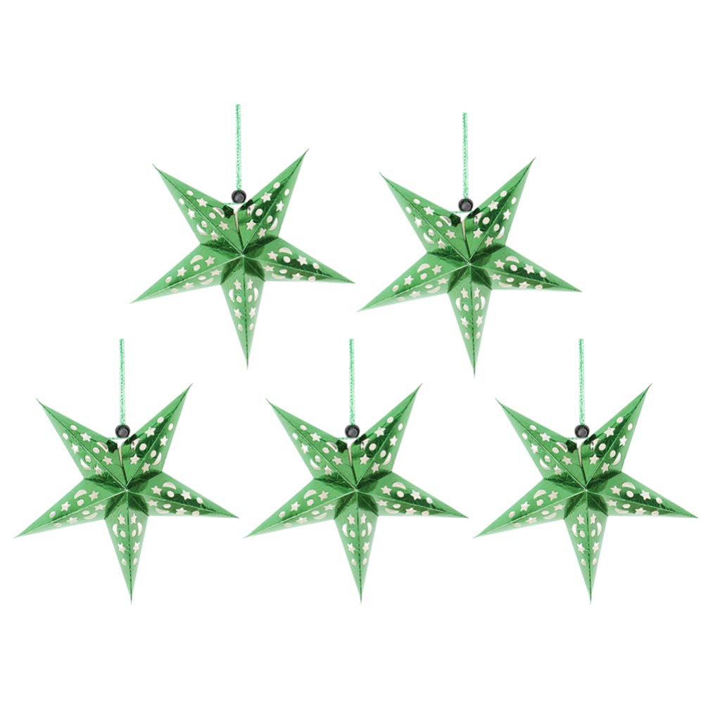 FRCOLOR 5pcs 45cm Green Glitter Christmas Paper Star Lantern Lampshade Snowflake Ceiling Lampshade Paper Folding for Wedding Party Home Store Festival Green