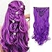 Creamily 8 Pcs Full Head Party Highlights Clip on in Hair Extensions Multi-Colors Synthetic Hairpieces (20-Inch Curly, Purple)