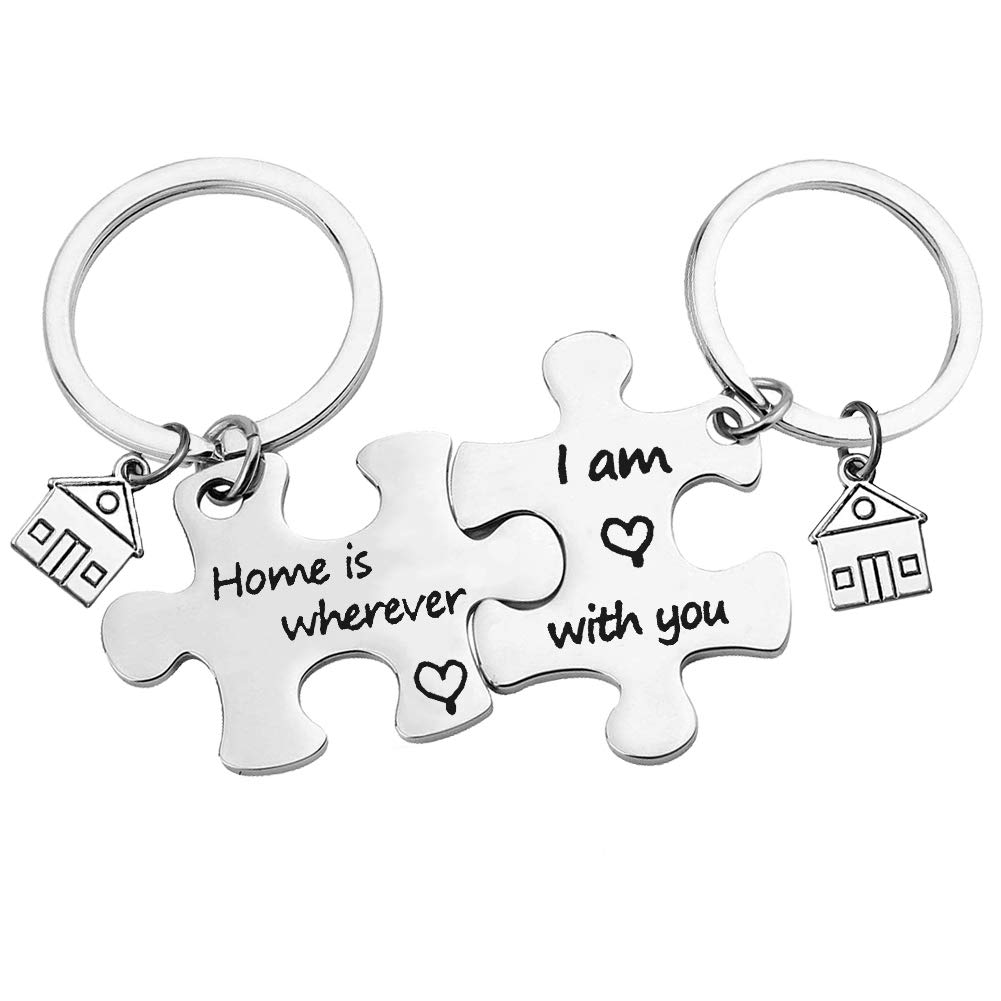 New Home Keyring House Keyring Home Keychain Family Keyring Gift Home is Wherever I’m with You Keychain Set Housewarming Gifts for New Homeowner First Home Gift Puzzle Keychain Moving in Key Chain