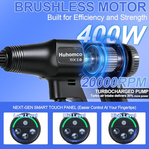 Huhomco Cordless Pressure Washer Brushless with 3 Speed Adjustable, Max 82 Bar Power Washer Jet Washers, 2 * 4.0 Battery&6-in-1 Nozzle for Washing Cars/Floor/Garden Cleaning (Black)