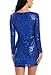ACEVOG Women's V Neck Long Sleeve Sequined Cocktail Party Club Evening Mini Dress
